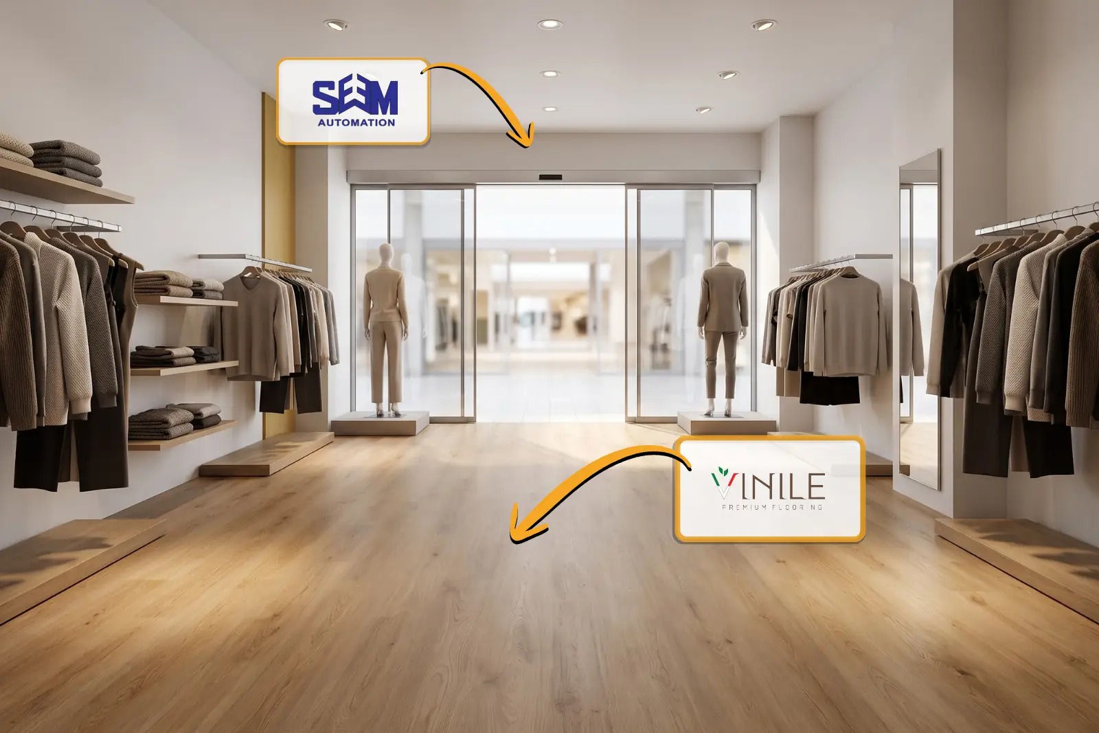 ร้านค้าสมัยใหม่ปูพื้น VINILE พร้อมประตูอัตโนมัติ SEM