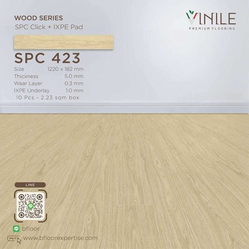 Vinile SPC Wood Series flooring, Product Code SPC 423, showcasing wood grain pattern