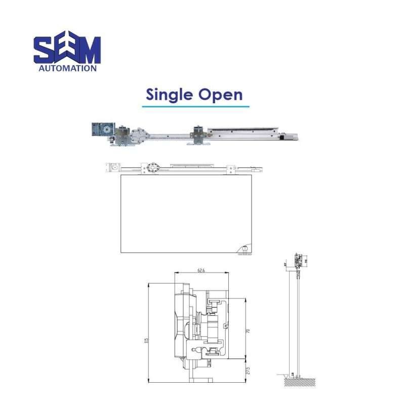 Semi-automatic sliding door system with manual opening and automatic closing for smooth, quiet operation.