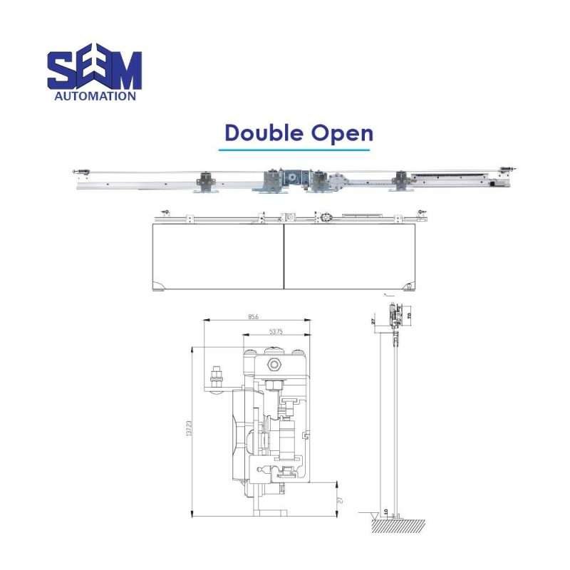 Semi-automatic sliding door system with manual opening and automatic closing for smooth, quiet operation.