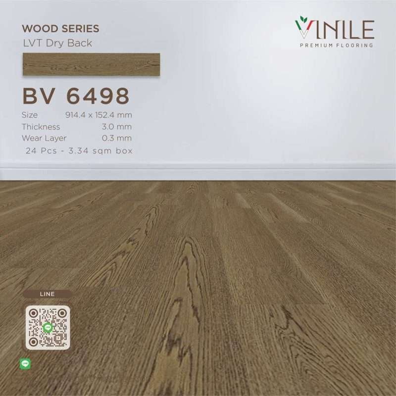 Vinile LVT Wood Series flooring, Product Code BV 6498, showcasing a realistic wood pattern