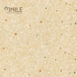 Homogeneous PVC flooring roll in yellow tone color – T Class durable vinyl sheet for commercial and healthcare use.