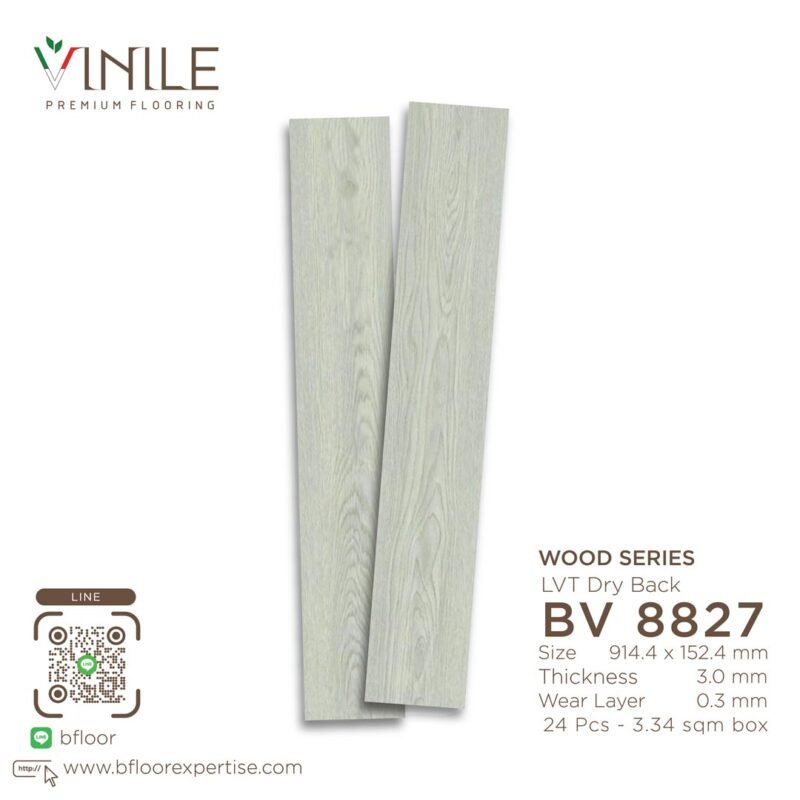Vinile LVT Wood Series flooring, Product Code BV 8827, showcasing a realistic wood pattern