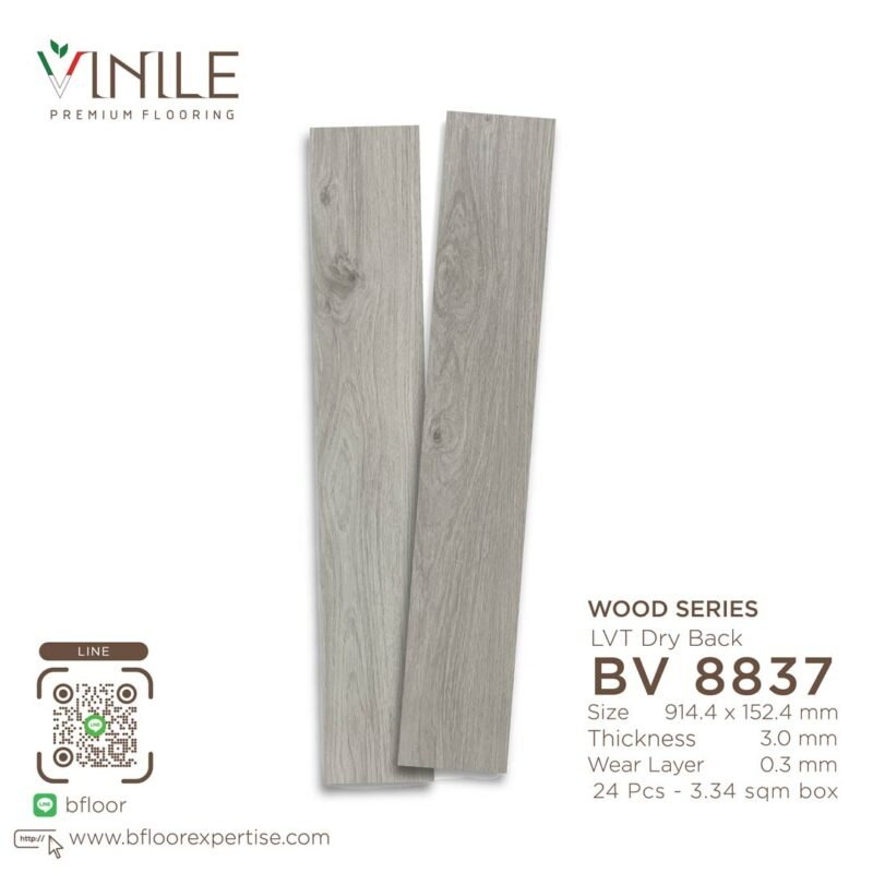 Vinile LVT Wood Series flooring, Product Code BV 8837, showcasing a realistic wood pattern