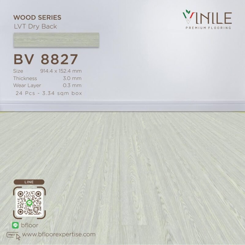 Vinile LVT Wood Series flooring, Product Code BV 8827, showcasing a realistic wood pattern